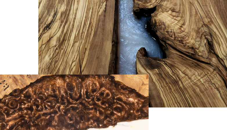 Planche de bois avec résine.